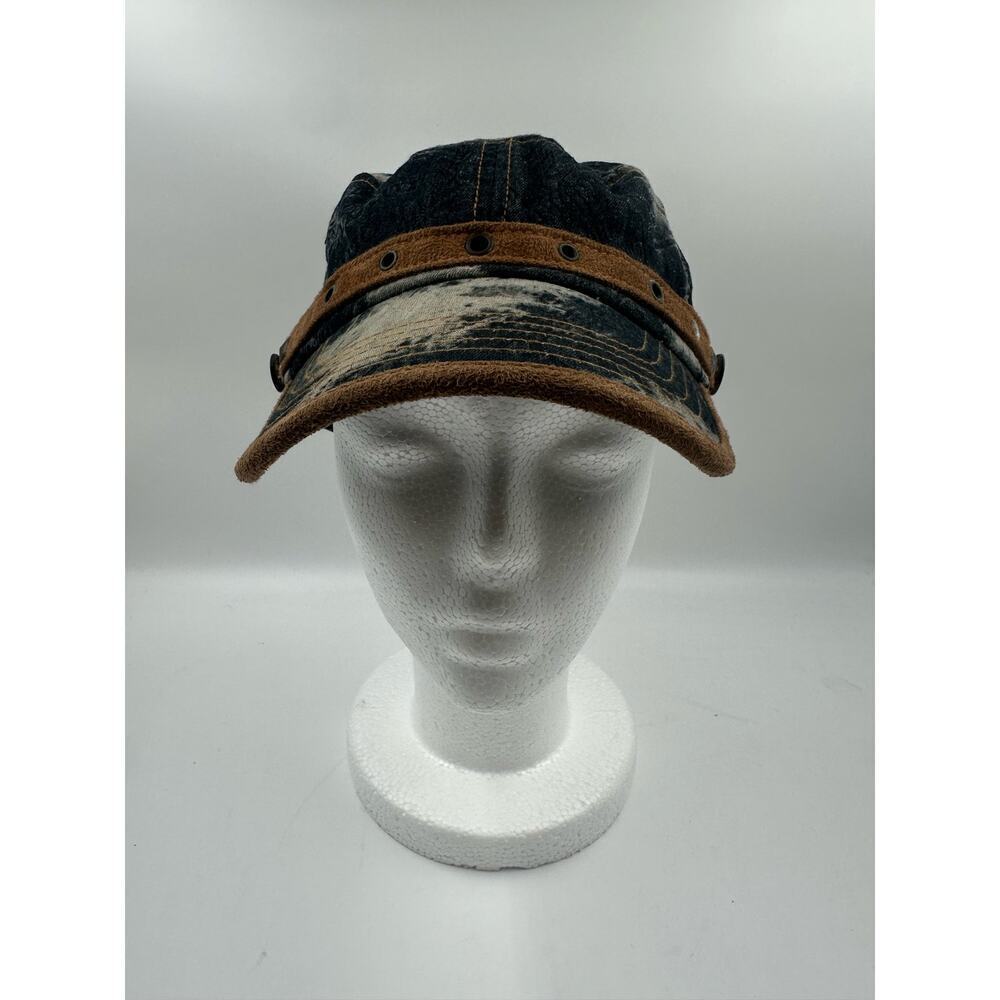 Women's Bleached Denim Hat Cap with Suede Front Strap - Adjustable - 100% Cotton